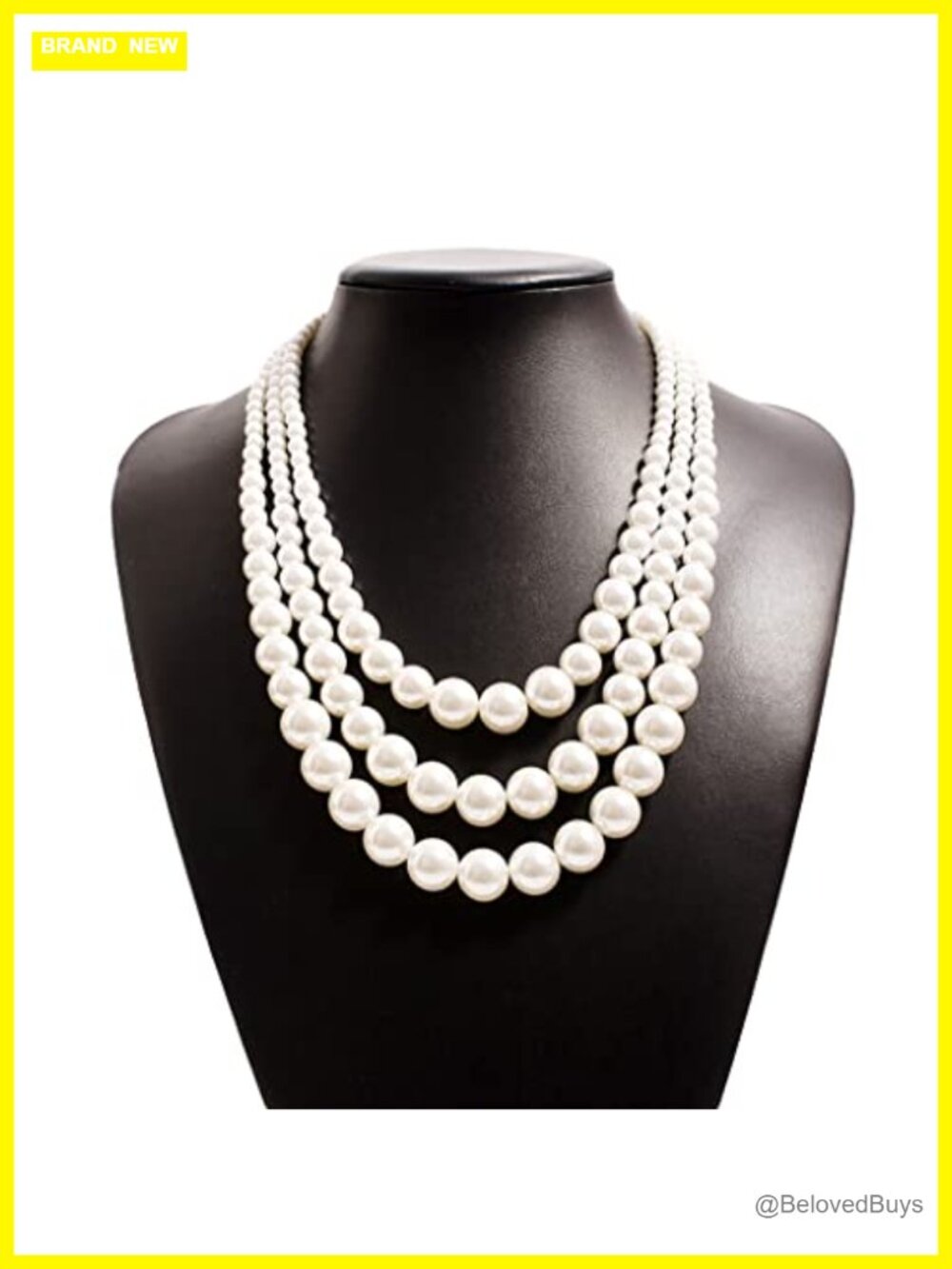 Multi Strand Pearl Necklace 1920s Flapper 3 Layered Faux Pearls